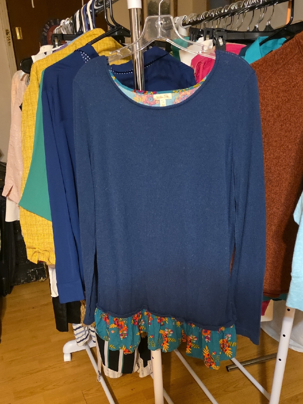 Matilda Jane Navy Top with Teal Floral Trim